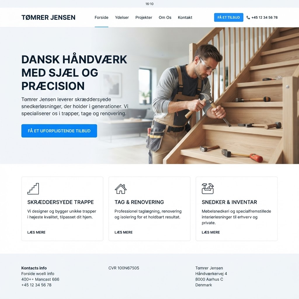 Efter: en moderne, professionel hjemmeside for en tømrervirksomhed